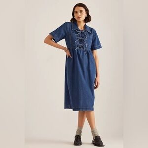 ANTHROPOLOGIE ALIGNE Denim Effy Tie Front Midi Dress Size 6 NWT